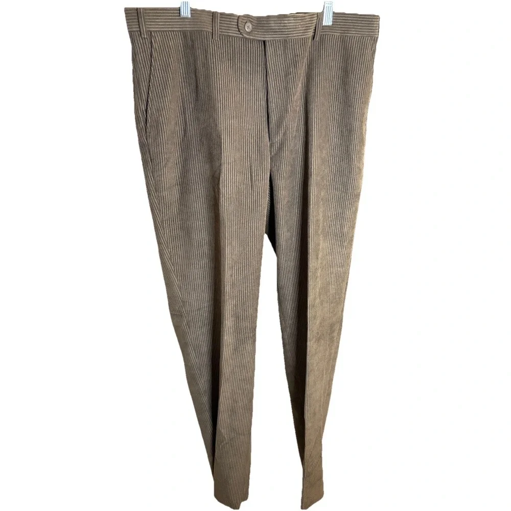 MEZZANOTTE UOMO Men's Dark Brown Flat Front Corduroy Pants Size 38x36‎ Unhemmed